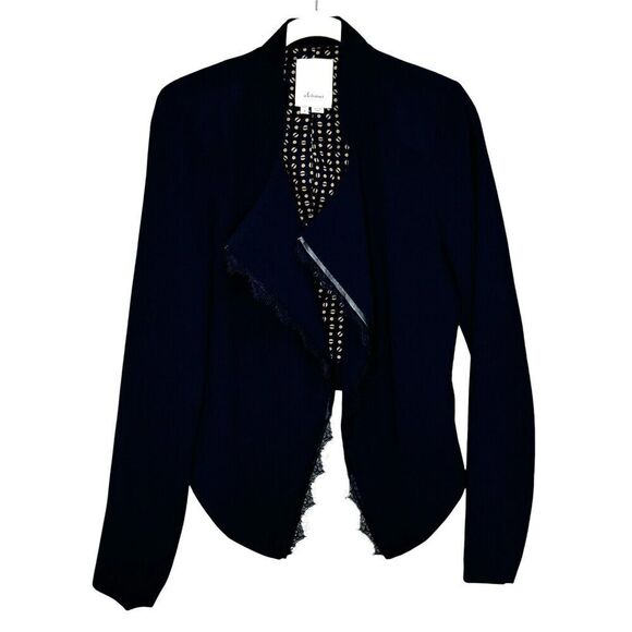 Anthropologie Elevenses Blazer Jacket Size Small Black Lace Leather Trim Lined - Picture 1 of 6